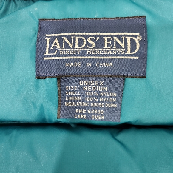 Lands End Unisex Goose Down Puffer Vest Sleeveless Jacket Green Snap Front SZ M - Picture 6 of 10